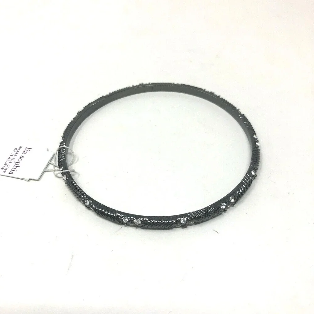 Lia Sophia Bracelet Black Silver Tone Thin Bangle‎ Size Medium